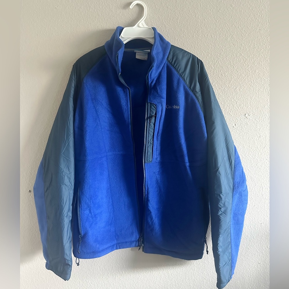 Columbia Jacket Mens xlarge Long Sleeve Full Zip Pockets Blue Fleece Casual